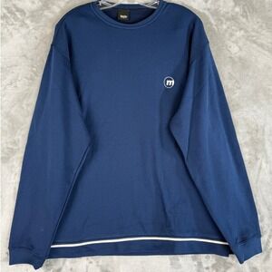 Mossimo Men Navy Blue Crew Neck Long Sleeve Sweatshirt M Logo Trim Detail